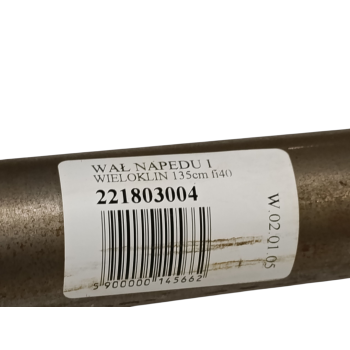 Wał napędu I wieloklin L-135cm fi40/30 rozrzutnik obornika 221803004